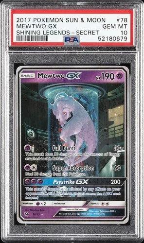 2017 POKEMON SUN & MOON SHINING LEGENDS SECRET #78 MEWTWO GX PSA 10