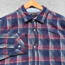 Buffalo David Bitton Pearl Snap Shirt Mens XL Blue Red Western Long Sleeve