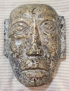 Vintage Mayan Aztec Stone Face Mask Hand Carved Playa Del Carmen Mexico 