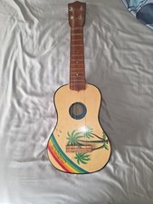 Vtg Hawaii Beach Themed Wooden Souvenir Ukulele Mid 20th Century