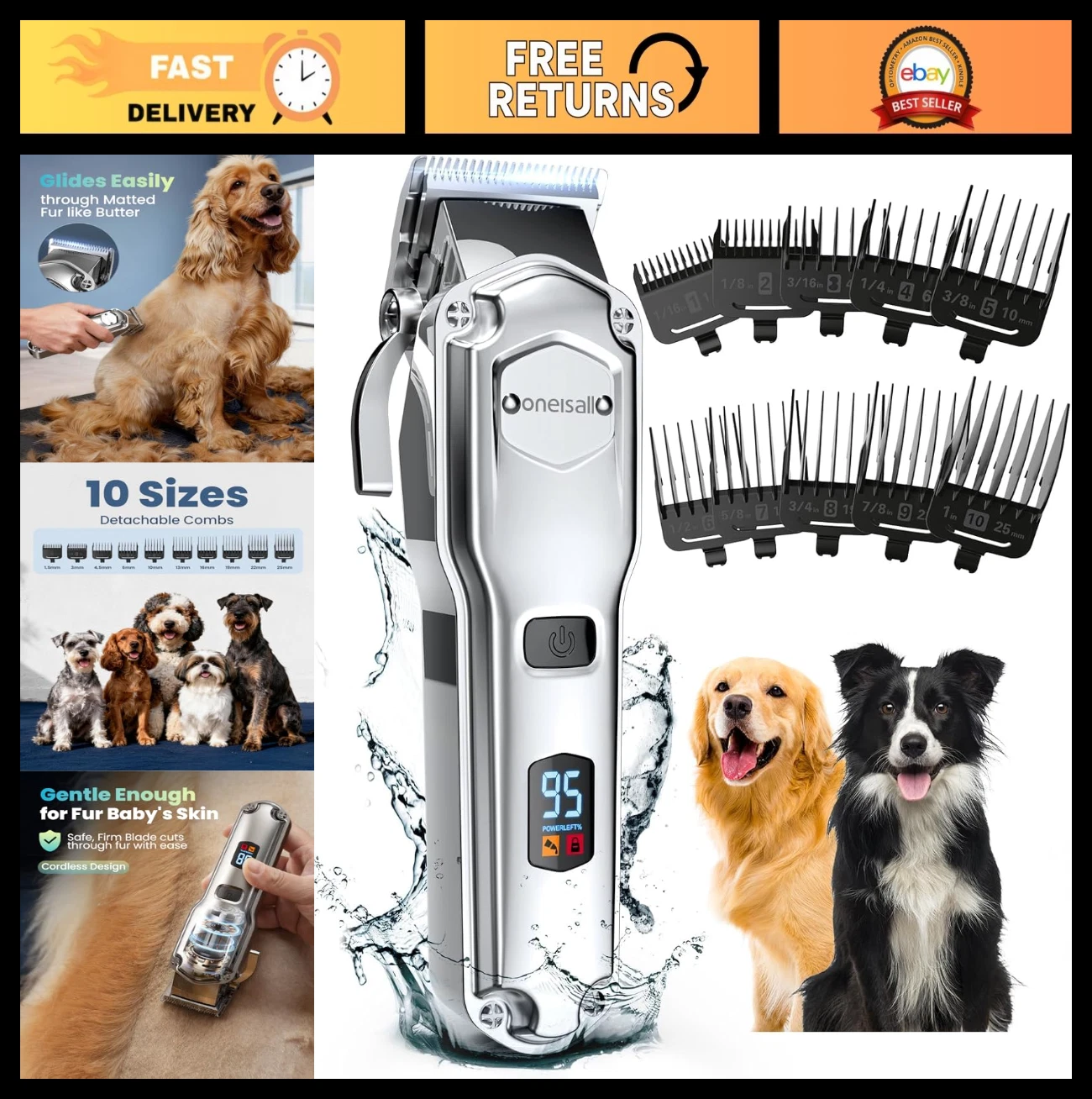 Rechargeable Cordless Dog Clippers for Thick Coats - Low Noise Waterproof Pet Sh