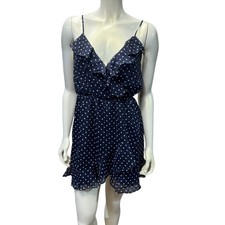 Forever 21 Navy White Polka Dot Ruffle Mini Dress Spaghetti Straps Size M
