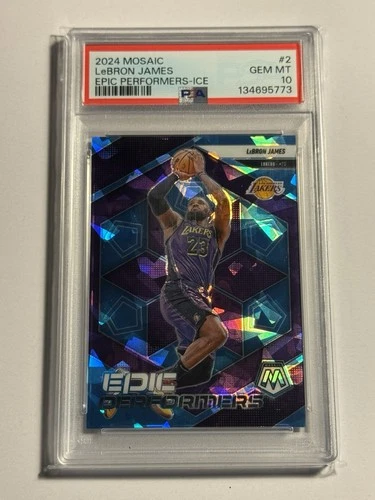 2024-25 Panini Mosaic - Epic Performers LeBron James #2 Ice Prizm /125 PSA 10