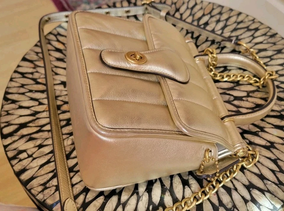 Coach Willis Gold Metallic  Originals Quilties Top Handle Bag 18 New  - Image 4 of 4