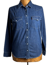 Women's Levi's Dark Blue Denim Long Sleeve Snap Button 100 Cotton Shirt Sz. S