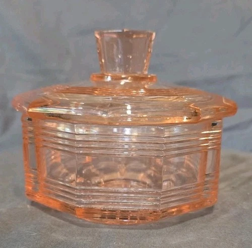 Pink Depression Glass? Octagon Candy Dish Small Chip On The Lid Seen In Picture