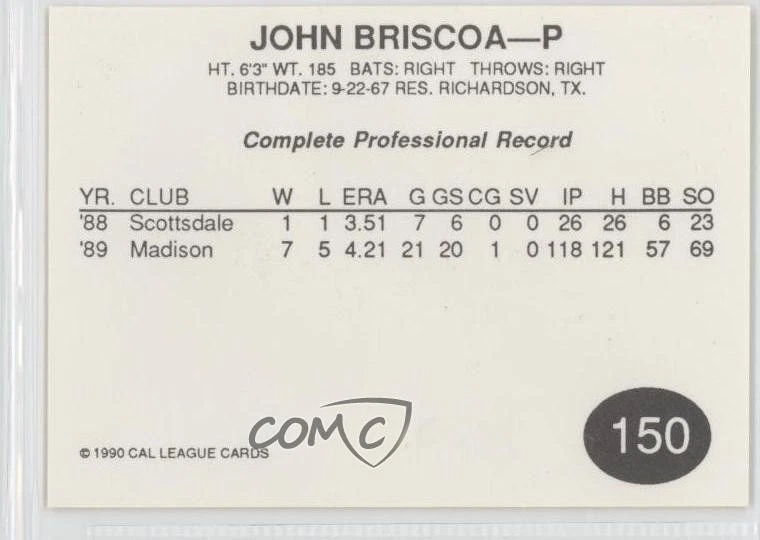 1990 Cal League California League John Briscoe #150 - Image 2 of 2