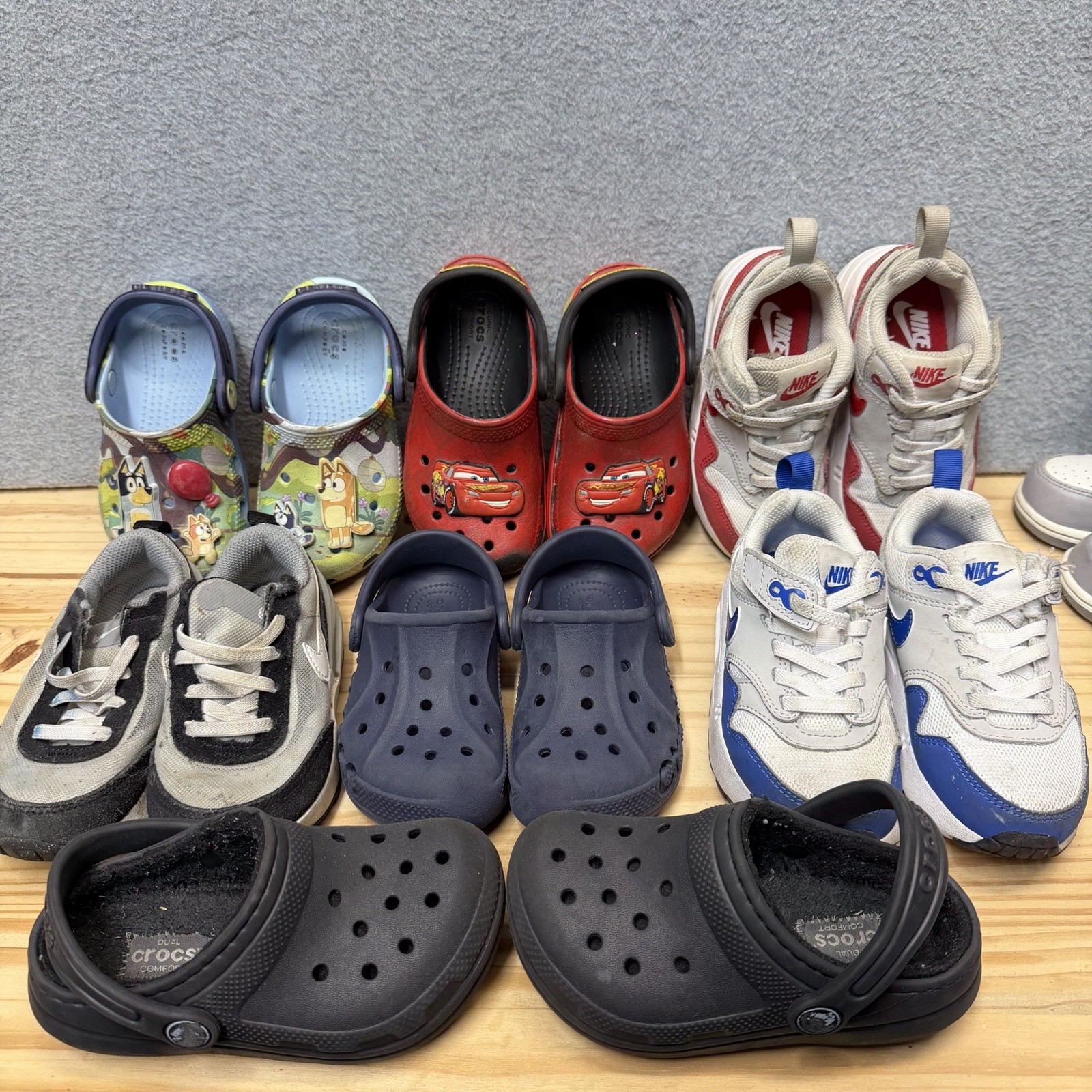 8c Boys/unisex Toddler Shoes Lot Of 7 Nike Air Max 1 Disney Crocs Cars Bluey