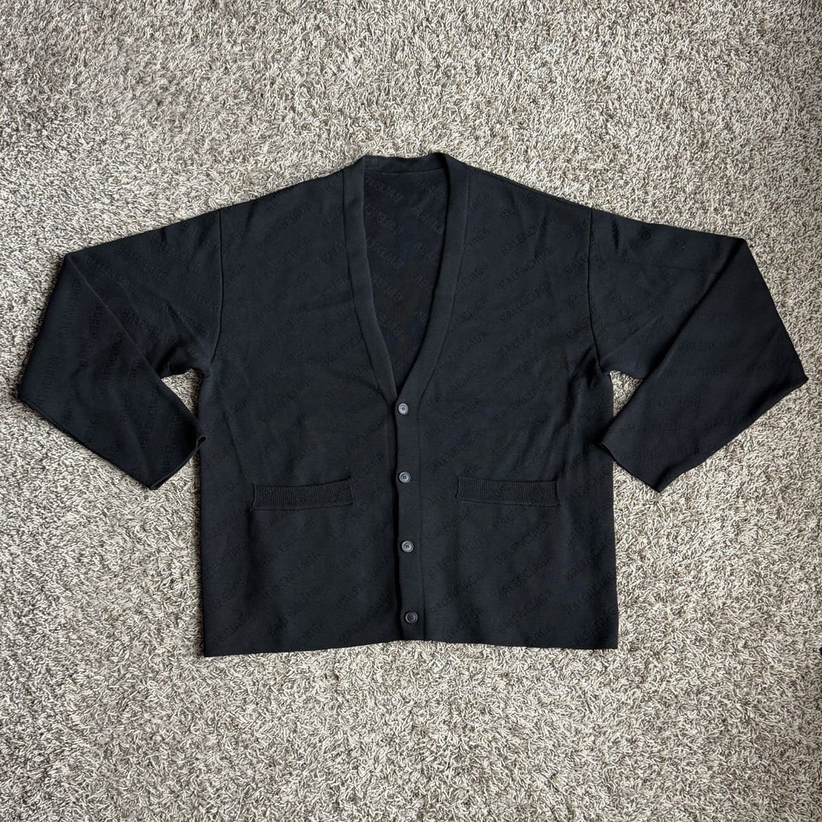 Balenciaga Black Cardigan All Over Print Logo Knit Mens Size 2