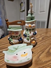 3 Piece Set Of Snowman Bathroom Set Cup Soap Dish Soap Dispenser