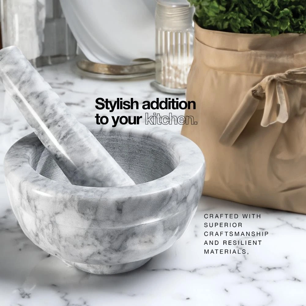 4.5inch Granite Mortar and Pestle with White Marble Finish Set Use in Grey ∌