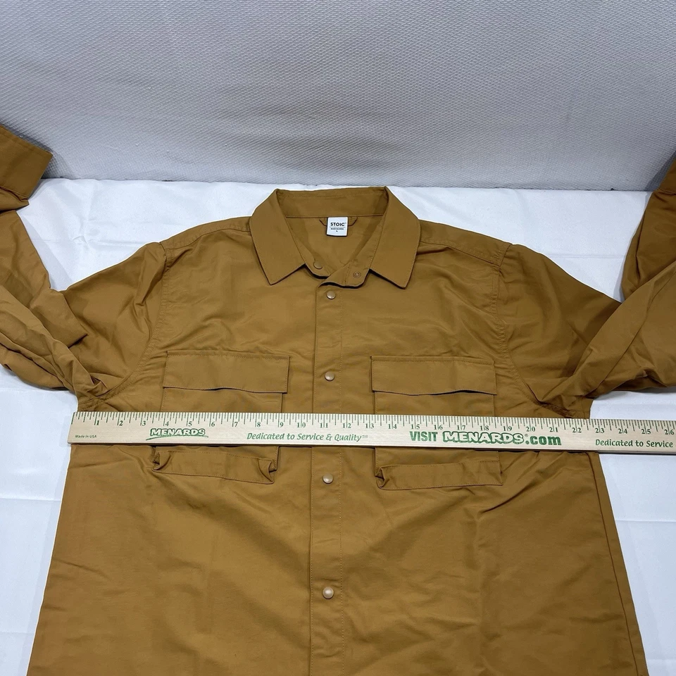 Camisa estoica para hombre grande marrón manga larga botones a presión nailon rendimiento Foto 4 de 4