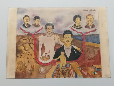 FRIDA KAHLO Drawing on paper (Handmade) signed and stamped mixed media.