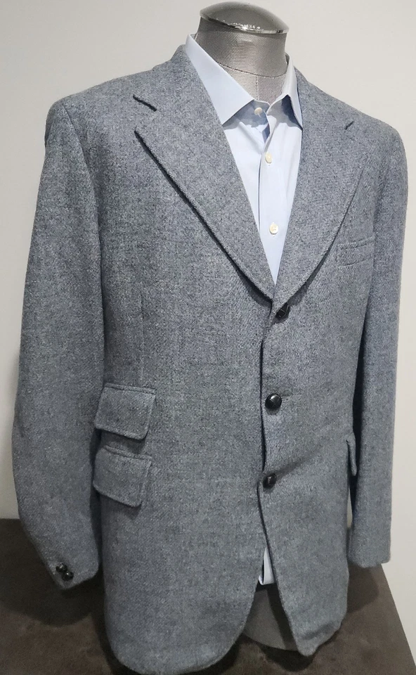 Chaqueta de Hacking Harris Tweed De Colección Para Hombres Azul/Gris Country Riding 46 con Bolsillo para Billetes Foto 3 de 4