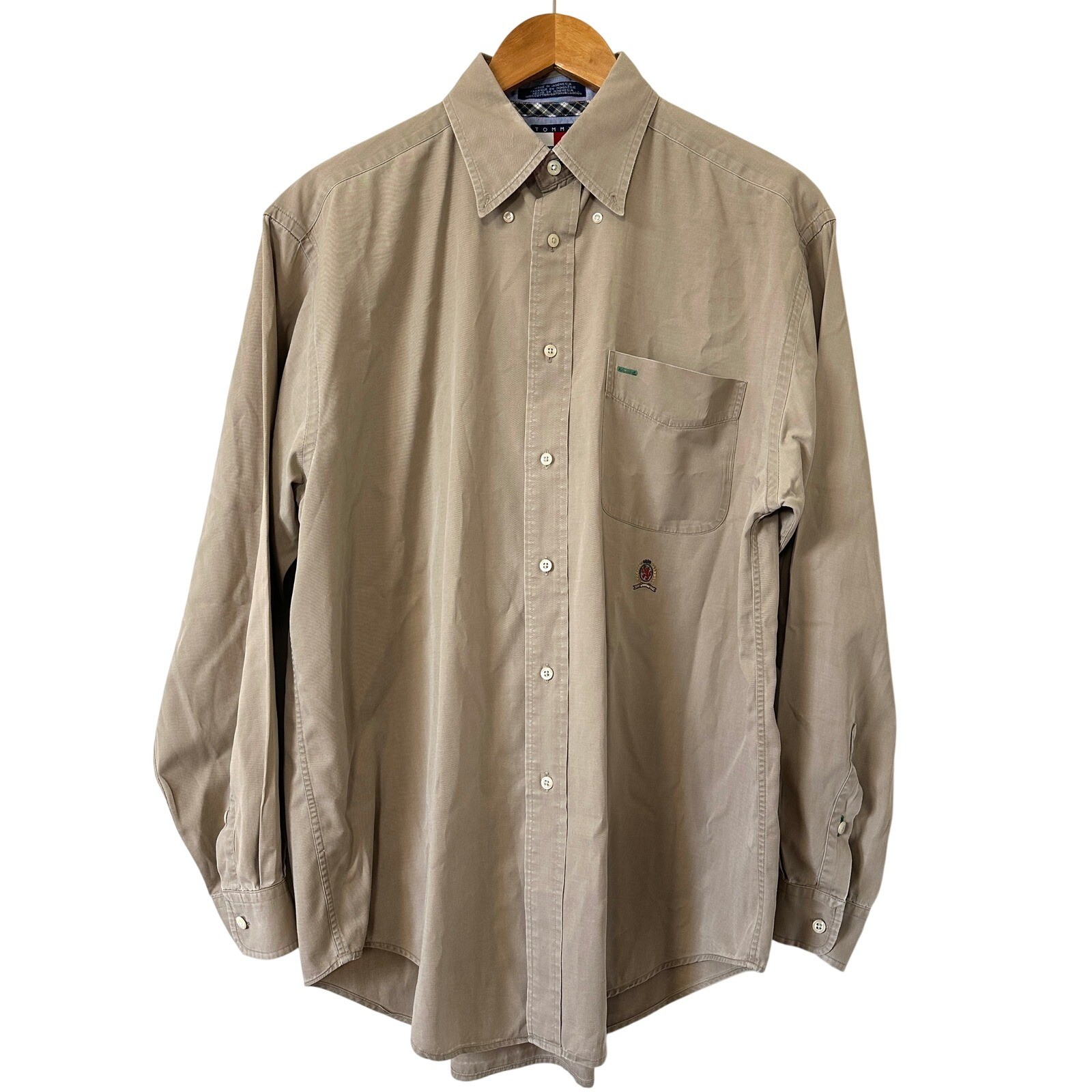 VTG 90s Tommy Hilfiger Khaki Button Down Shirt M Long Sleeve Classic Prep Ivy