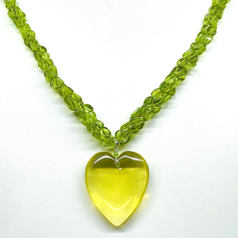 3 Strand Natural Peridot Twisted Necklace Huge Lemon Quartrz 925 Silver Clasp - Image 4 of 4