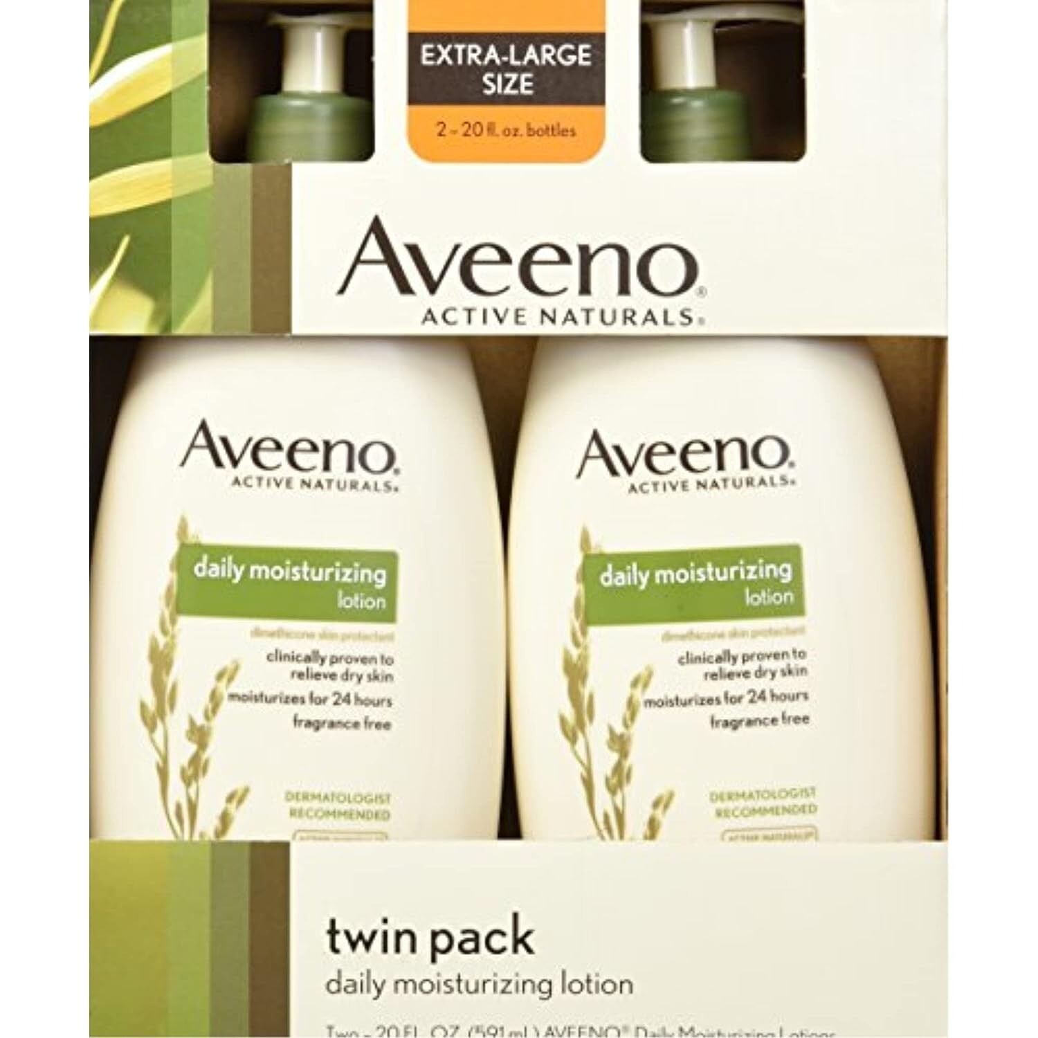 NEW Aveeno Daily Moisturizing Lotion Dry Skin 20 fl oz.- 2-pack EXTRA LARGE SIZE