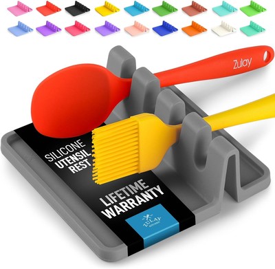 Zulay Kitchen Silicone Utensil Rest - BPA-Free, Durable Spoon Medium, Gray 
