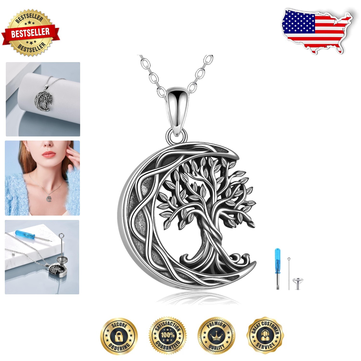 Tree of Life Cremation Urn Necklace - Hypoallergenic Memorial Jewelry for Ashes