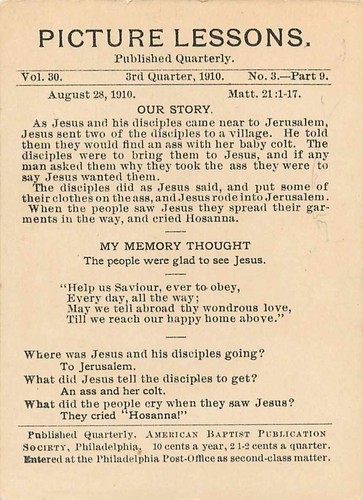 Christian Picture Lessons Card Jesus Entering Jerusalem 1910 - Picture 2 of 2