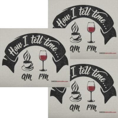 How I Tell Time Wine Set of 3 each Swedish Dishcloths | ECO Friendly Absorbent C