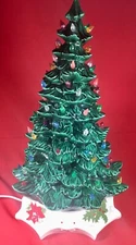 Vintage 1972 Byron Molds 21" Ceramic Christmas Tree Lighted w Peg Lights & Base!