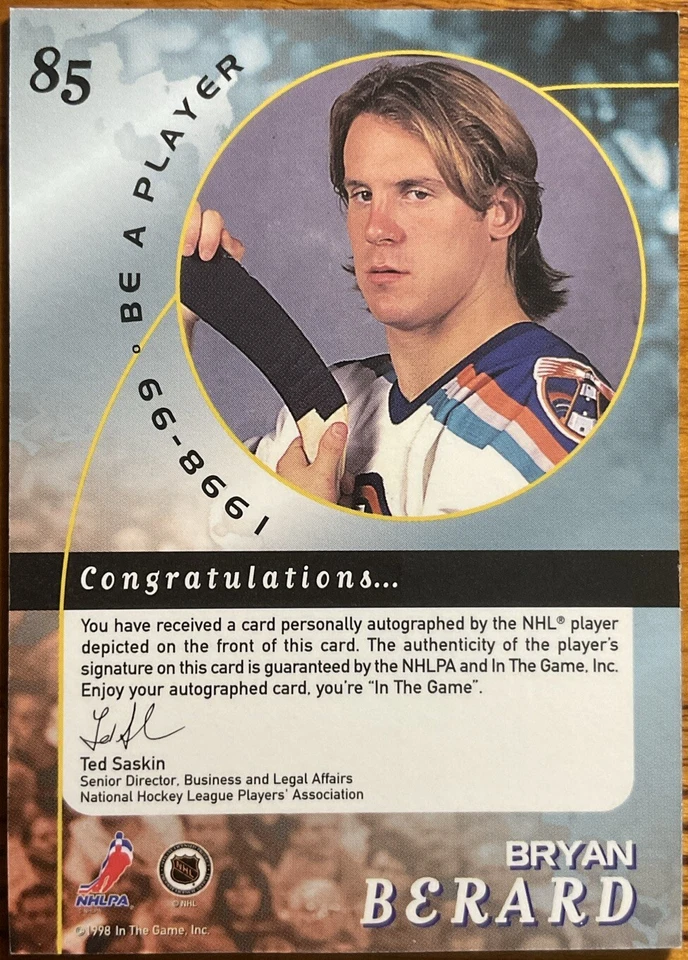 Autógrafos Be A Player 1998-99 Bryan Berard #85 New York Islanders Foto 2 de 2