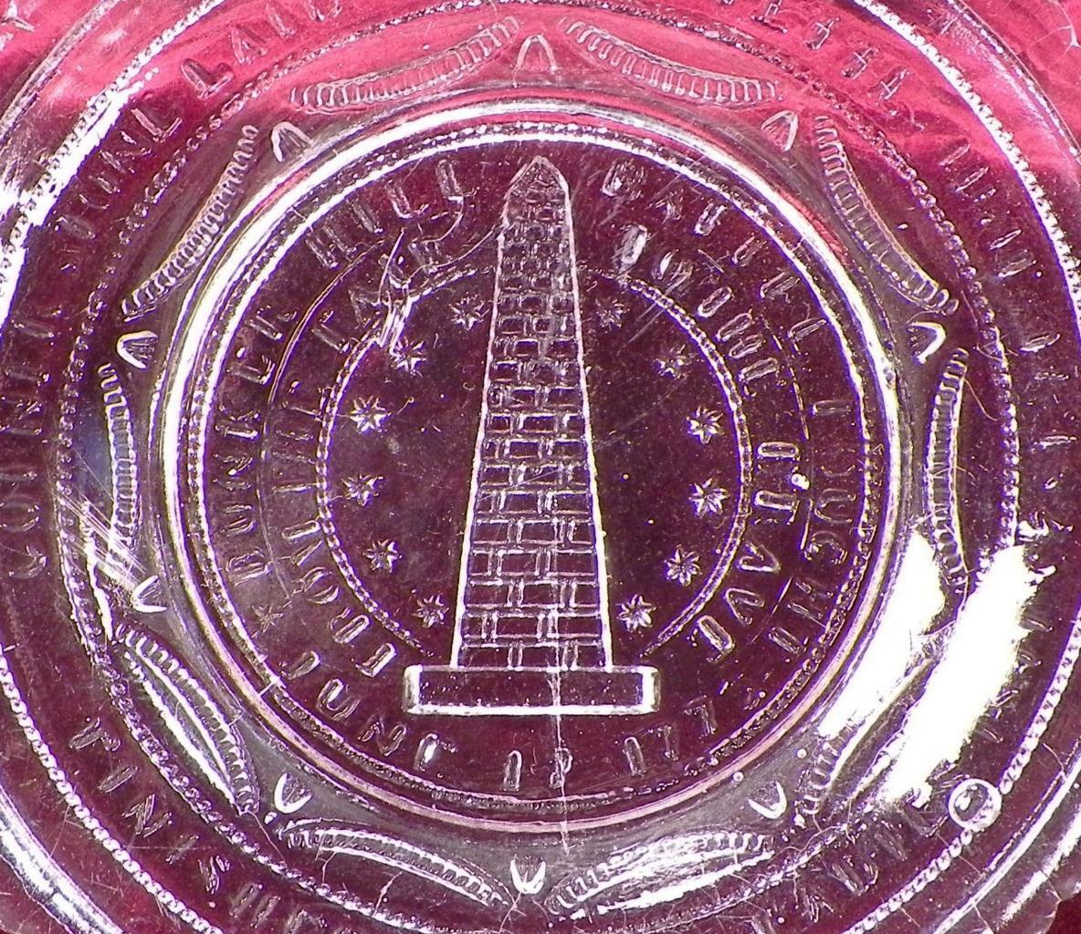 Antique Sandwich Glass Cup Plate Bunker Hill Monument LR 645A Glass