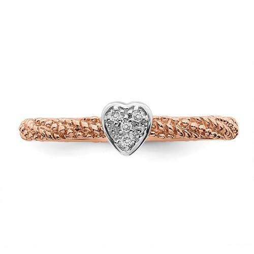 Oro Rosa Plata de Ley & Diamantes Corazón Halo Cable Apilable Anillo Banda Sz 9 - Imagen 4 de 6