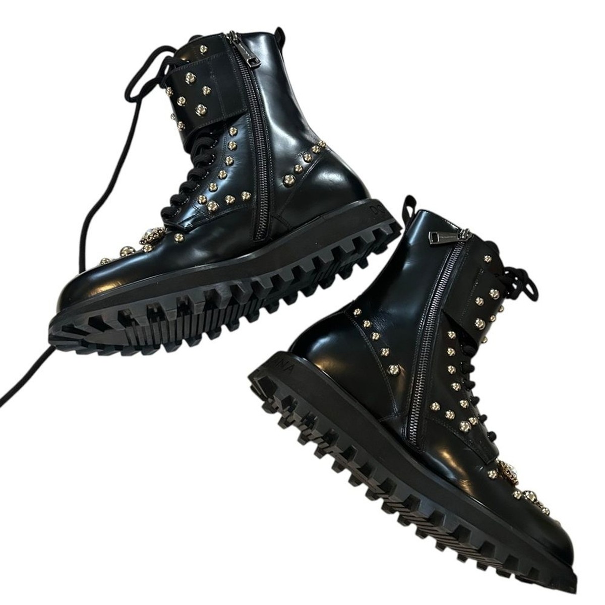 Dolce & Gabbana 9 Naxos combat boot studded jeweled lace up zip