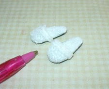 Miniature Falcon White Terry Slippers w/White Fuzzy Trim: DOLLHOUSE 1:12