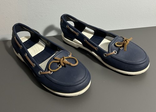 Crocs Beach Line Bootsschuhe Damengröße 8 marineblau weiß Slipper Halbschuh maritim - Bild 4 von 9