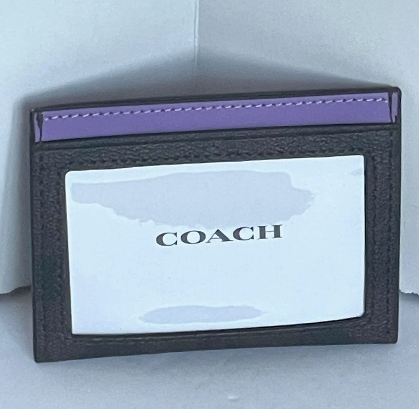 Coach Slim Id Card Case Wallet CH415 Leather Signature Canvas Purple
