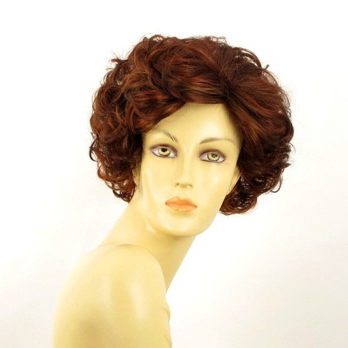 Perruque Femme Courte Couleur Châtain Moyen Mèches Rouges Titian – Synthétique – Bonnet Classique Taille M