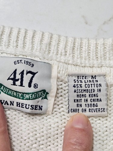 Vintage Van Heusen 417 Men's Medium Argyle Sweater Pastel Ivory - Picture 4 of 7