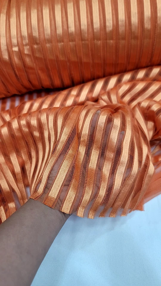 Tela a rayas de encaje elástico naranja Se vende por yarda bordado encaje Foto 3 de 4