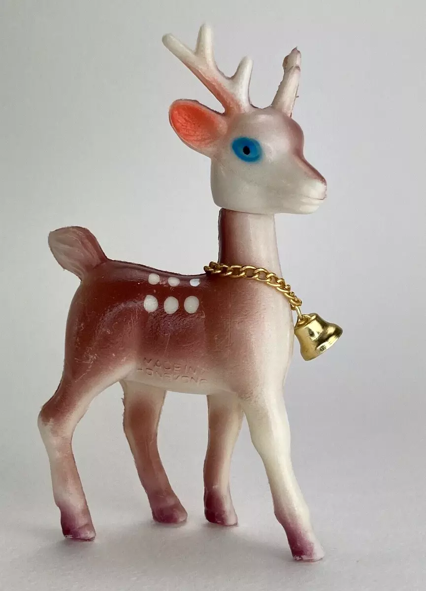 Christmas Reindeer Soft Plastic Vintage 1960s Head Moves Bell Hong Kong Toy | eBay