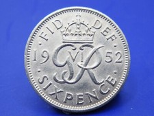 BRITISH SIXPENCE 1952 LOW MINTAGE  / SNIFF'S  ANCIENT COINS T-4/5