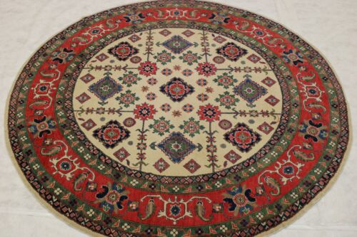 8 x 8 Super Kazak Hand Knotted Veg Dye Caucasian Vintage Tribal Multi Round Rug - Picture 2 of 12
