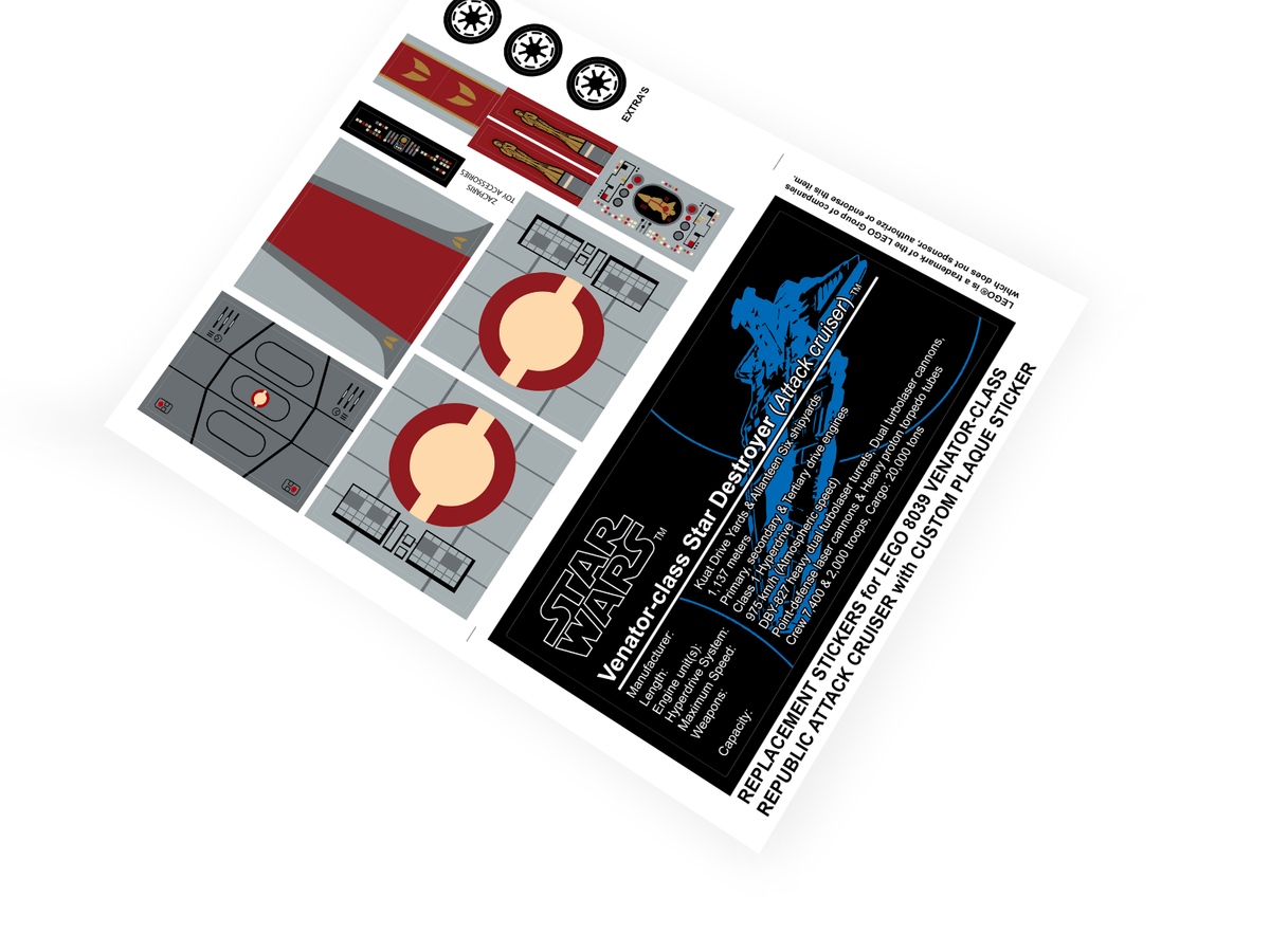 REPLACEMENT STICKERS for Set 8039 VENATOR-CLASS ATTACK CRUISER