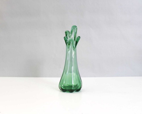Vintage Swung Glass Vase Sea Green Five Finger Vase Mid Century - Picture 2 of 9