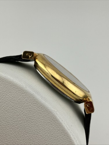 Vtg Lee Sands Ladies 35mm Watch Gold Tone Black Band Peacock Dial 6.5”-8”- RUNS - Picture 5 of 20