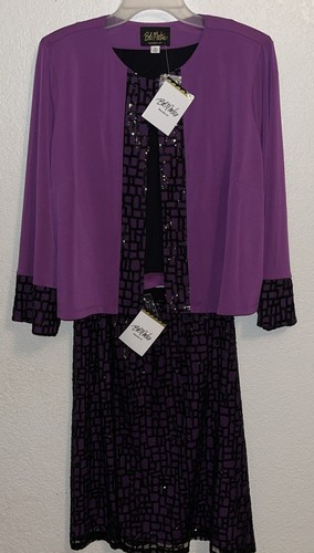 Set gonna Bob Mackie giacca viola taglia XL gonna taglia L nero paillettes - Foto 10 di 18