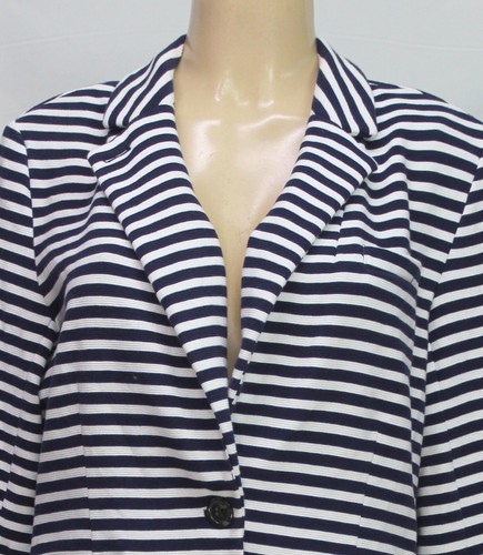 Merona Women's Blazer Jacket Long Sleeve Stripes Stretch White/Navy Size XL - Picture 3 of 7