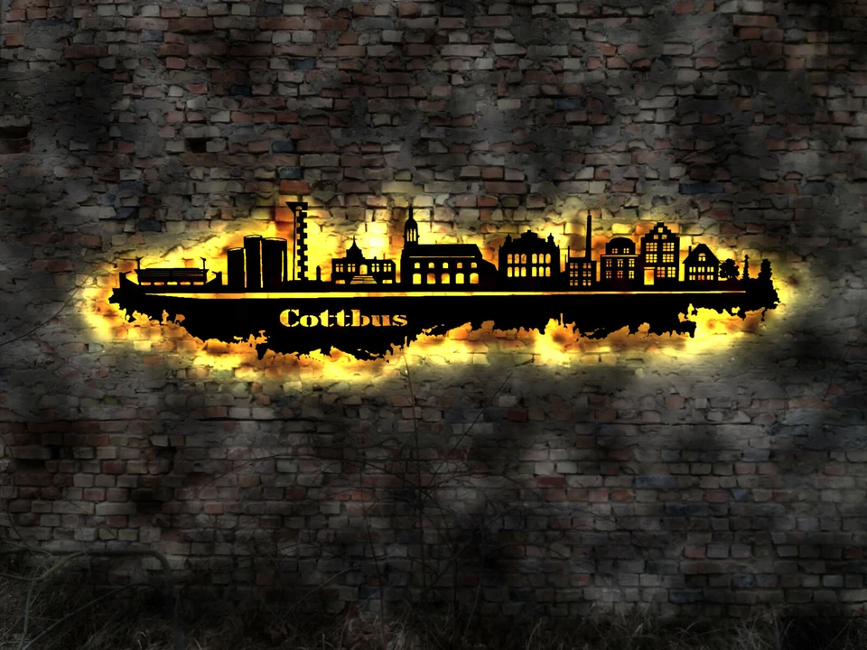 MMV LED Skyline Cottbus Stadt no Buch Reise Führer Neon Reklame Wandtattoo Stadtplan