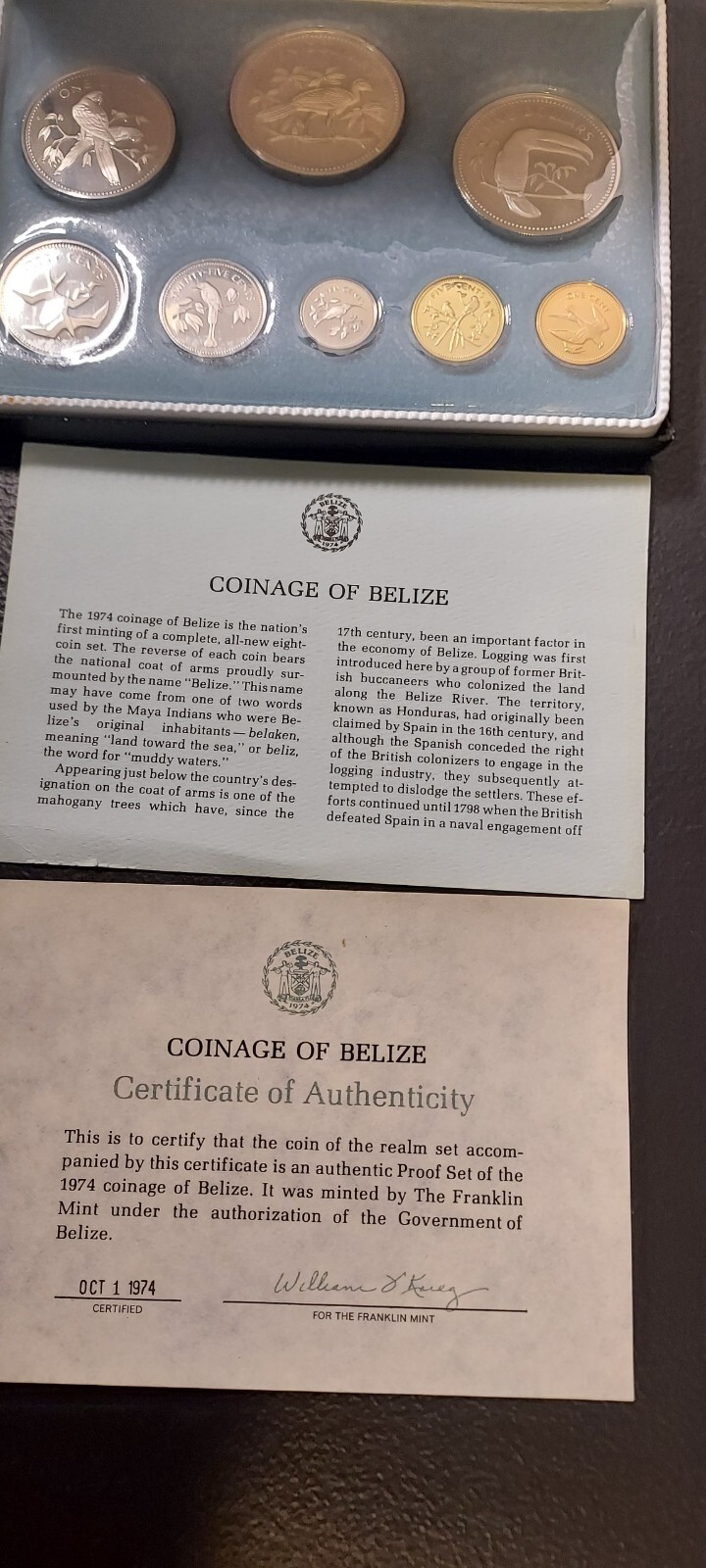 1974 Franklin Mint Coinage of Belize Proof Set Set 8 Coins – Antique ...