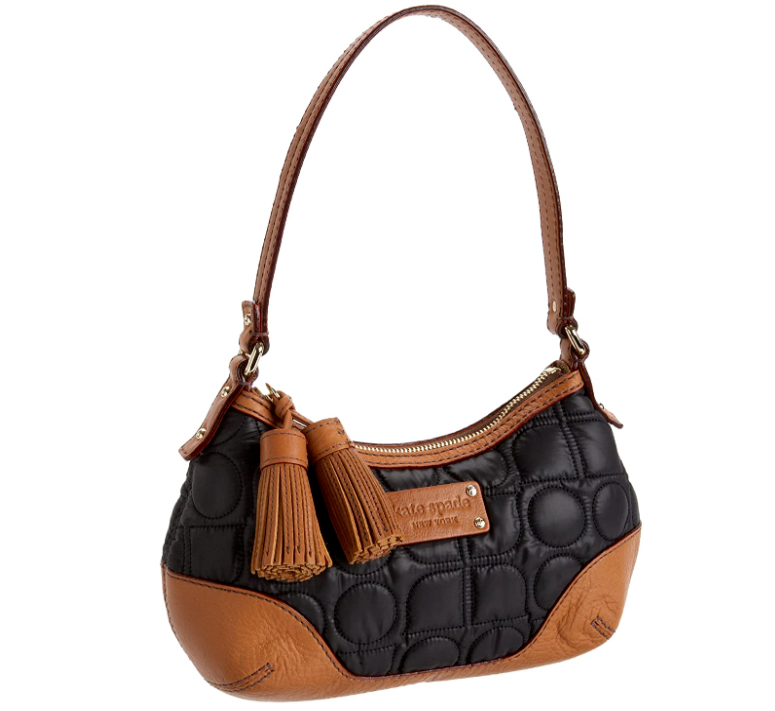 KATE SPADE Black Quilted Nylon Brown Leather TINA BROOKLYN HEIGHTS