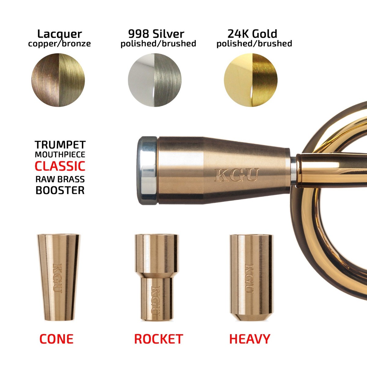 Trumpet Mouthpiece BOOSTER KGUmusic. 7 CUSTOM Models. Megatone