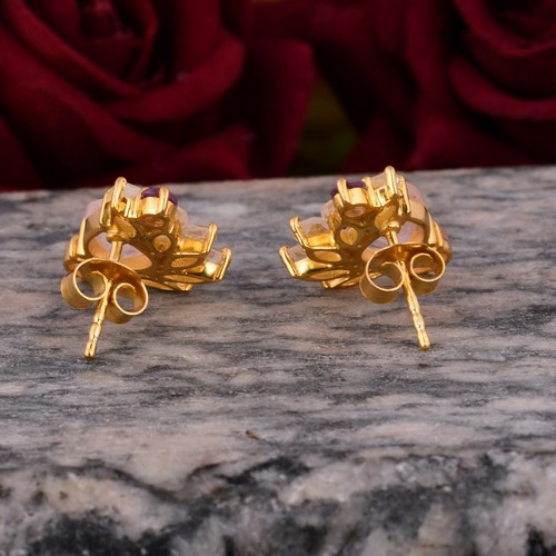 Rose Quartz 18k Gold Plated Stud Earrings Sterling Silver Amethyst Gemstone Stud - Picture 5 of 7