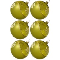 Weihnachtskugeln Set, 6 MoosgrüN Kugeln Ø 8Cm Kristallwelle, ThüRinger Glas Weih